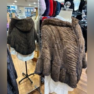 Knitted Mink Pancho/Cape with Hood